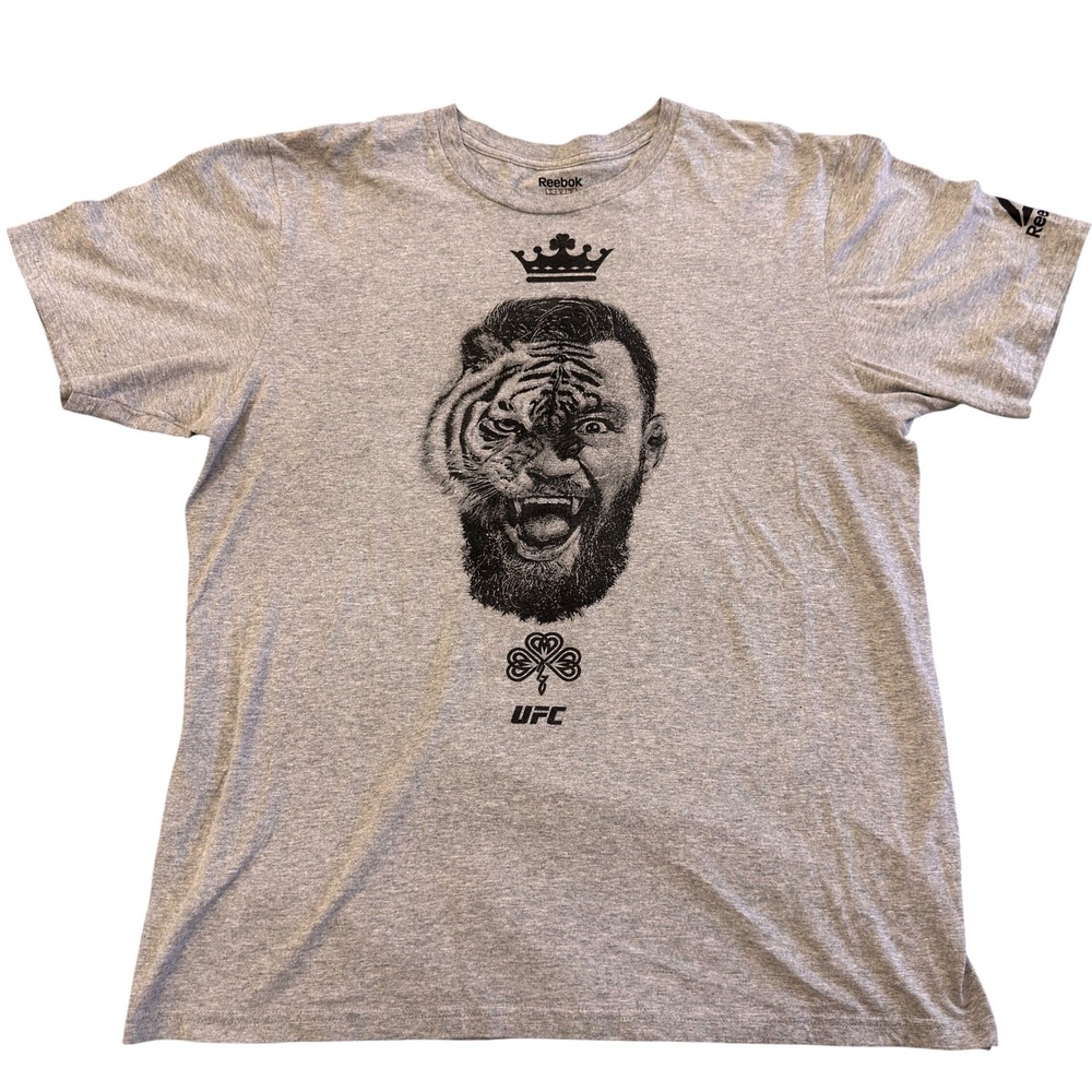 Reebok UFC Conor McGregor Tiger Face Irish Pride Graphic T-Shirt Gray Mens L